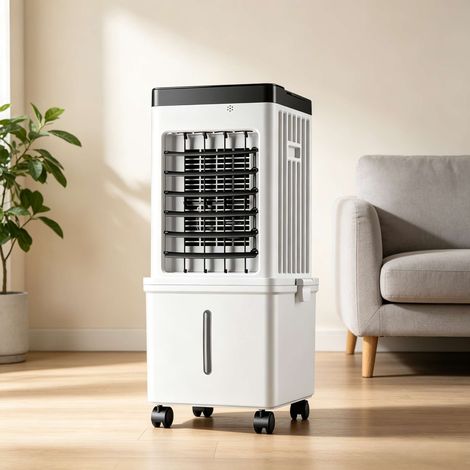 Dewalt –Rafraîchisseur d'air 15L blanc ivoire, télécommande + contrôle distant, 3 modes de vent, blocs de glace inclus, ventilateur humide silencieux économe