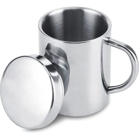 Tasse caf - Acier inoxydable - 300ml - Avec couvercle - Isotherme - Idale pour camping argent argent VERRE A EAU AVEC OU SANS PIED (1/4)