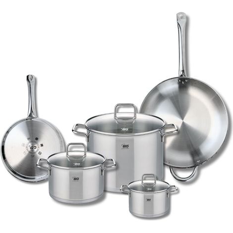 Ensemble de 2 Poêles de cuisson 24 et 32 cm et 3 faitouts 14, 20 et 26 cm Elo Profi Citrin (1/5)