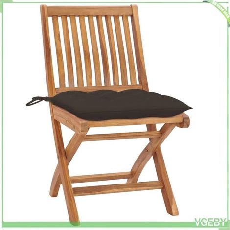 Chaise de jardin - FAFEICY - 3072830 - Pliable - Teck massif - Lot de 4 avec coussins taupe (1/5)
