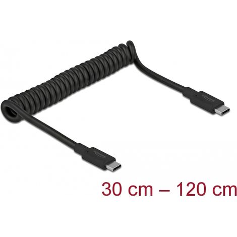 Delock Cable USB 3.1 Gen 2 en espiral Tipo-C macho a Tipo-C macho PD 3 A E-Marker