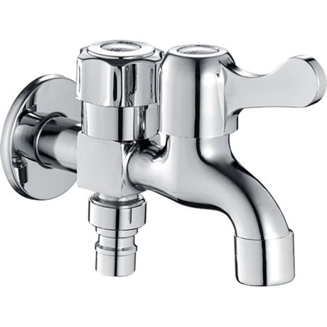 Robinet double sortie lave-linge laiton chromé eau froide (1/5)