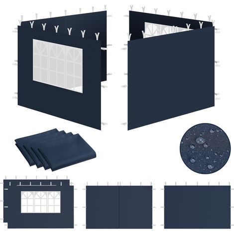 Zelsius Seitenwände für Pavillon 3x3 m, 4-teilig, Blau, Gartenzelt Seitenwand mit Fenster, UV30 (1/4)