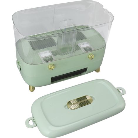 Boîte à riz transparente, 2 compartiments, vert clair, idéale pour conserver le riz et les céréales. (1/5)