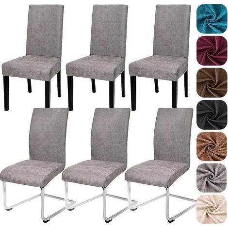 Stuhlhussen 6er Set Kunstleder Grau, elastisch, abnehmbar, für Esszimmerstühle (1/5)