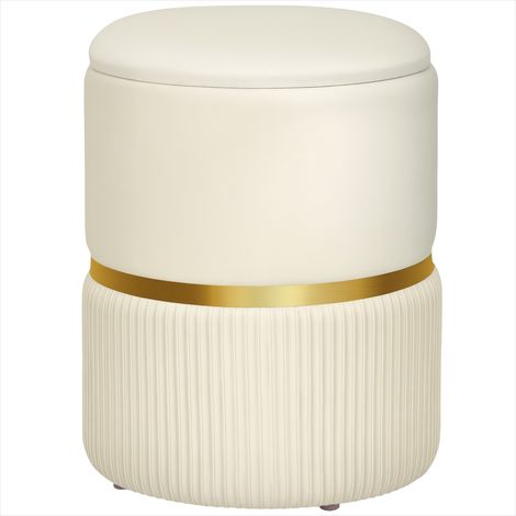 Pouf tabouret de rangement en velours côtelé beige 36 x 36 x 44 (1/5)