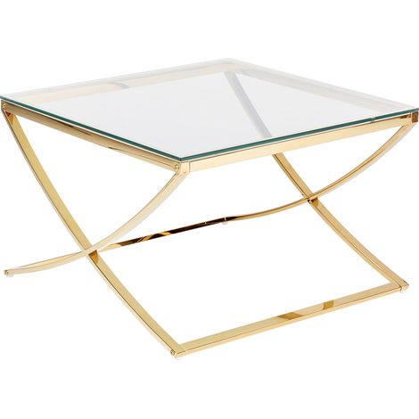 Mesa de centro con tablero de vidrio estructura de acero inoxidable estilo glamour brillante dorado Ringgold