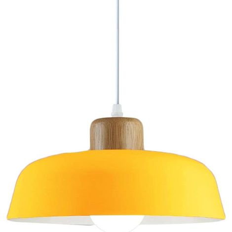 ZOLGINAH Lampe à suspension en métal rond simple et moderne nordique, Grand plafonnier E27 finition bois, Lumière suspendue de couleur vive pour salon de chambre à coucher de cuisine (Jaune) (1/2)