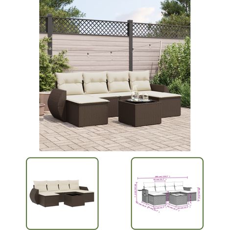 7-tlg. Garten-Sofagarnitur mit Kissen Braun Poly Rattan (1/3)