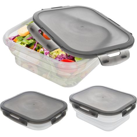 Contenitore per alimenti pieghevole in silicone per camper con coperchio e guarnizione (1/5)