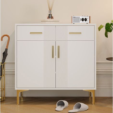 Sideboard Kommode Aufbewahrung 80 cm Weiß MDF OKMYHOME (1/5)