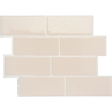 Sticker mural imitation carrelage céramique beige, 29,4 x 21,4 cm, 1 feuille, sticker mural auto-adhésif en résine époxy PU cristalline. (1/5)