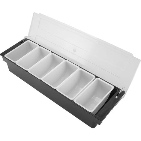 Bar à épices 6 compartiments avec couvercle, boîte de rangement pour fruits, distributeur de sirop pour café-thé, bac de conservation alimentaire. (1/5)