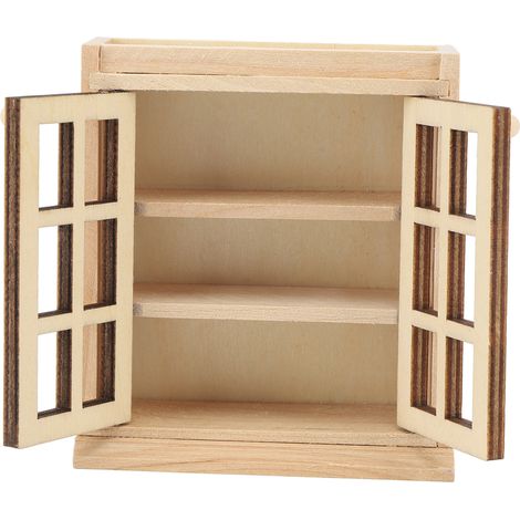 Armoire murale double miniature réaliste en bois pour maison de poupée à l'échelle 1:12, idéale pour le salon. (1/5)