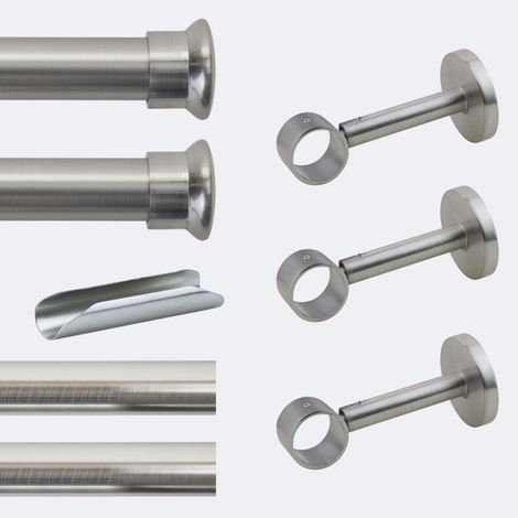 Kit de tringle à rideaux Nickel Mat 300cm Diam.28mm Embout Chapeau - Fixation Mur - Boulet (1/3)