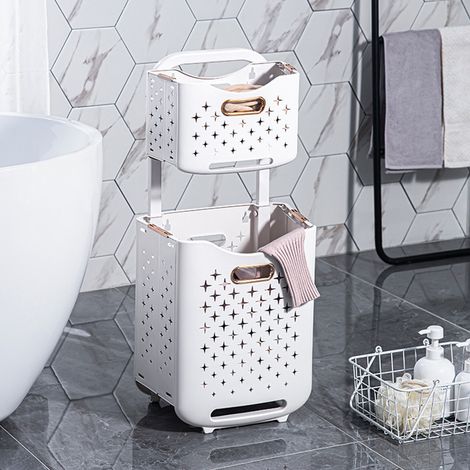 Panier à linge pliable à double compartiment pour le tri et le rangement des vêtements, panier à roulettes pour le linge sale, panier simple bleu marine (1/5)