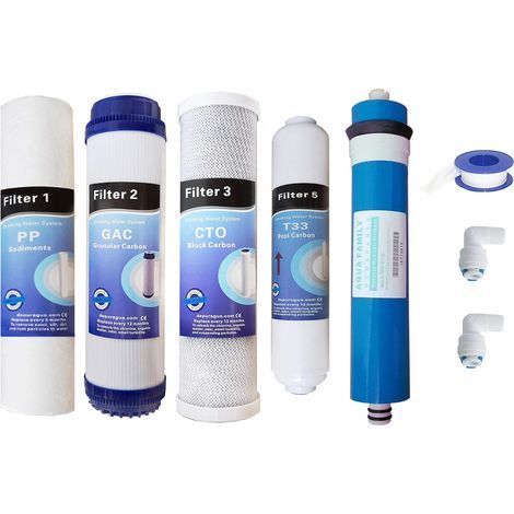 1 Kit Membrane, 4 Filtres Charbon Actif, Osmose Inverse 50 GPD, Système 5 Étapes, Aquarium Maison (1/5)