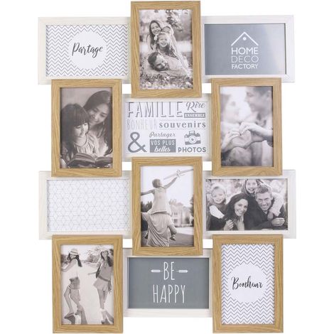 Pêle-mêle - HOME DECO FACTORY - 12 Vues - Bois - Beige et Blanc (1/6)