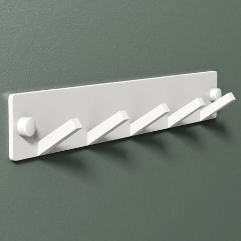 Mai & Mai Kleiderhaken Wandgarderobe Wandhaken aus Edelstahl mit 5 Haken Garderobenleiste Garderobenhaken 30cm Matt weiß Stalo-05 (1/5)