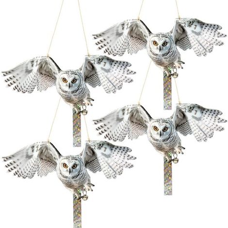 4 teiliges Set reflektierender Eulen Vogelabwehrgeräte aus Kunststoff zum Aufhängen für Balkon und Garten (1/4)