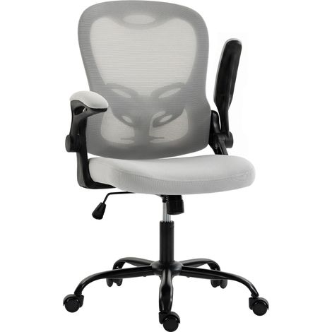 Chaise de bureau ergonomique - HOMCOM - accoudoirs relevables, fonction bascule - pivotant - maille - 62x58x110,5cm - gris clair (1/5)