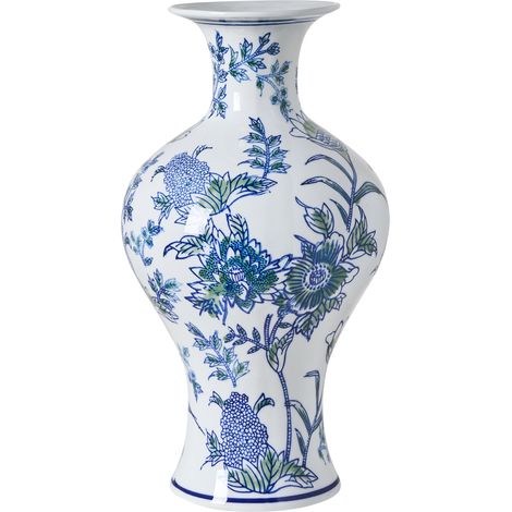 Jarrón para flores florero accesorio decorativo de porcelana blanco y azul Berga