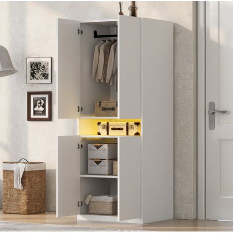 Armario ropero 70x55x180 cm de MDF, contrachapado y metal blanco con LED – MEUBLIV (1/5)