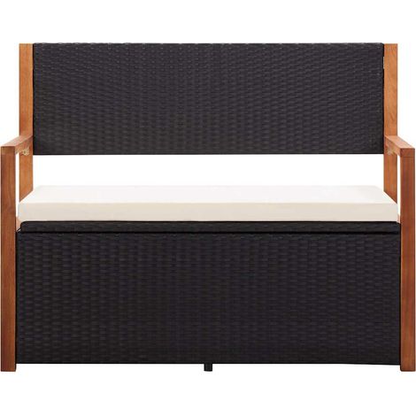 vidaXL Banco de almacenaje ratán sintético madera acacia negro 115 cm (1/2)