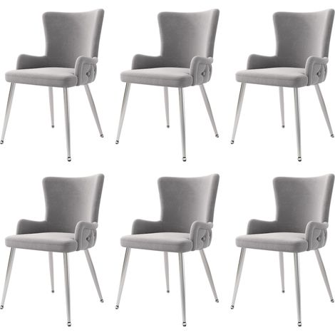 Set di 6 sedie da pranzo in velluto grigio con gambe in metallo argentato 55x49x85 cm MODENUIT (1/5)