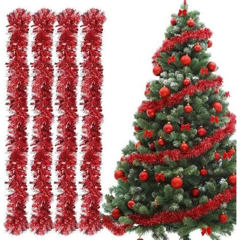 Guirlande de Noël 4pcs – Longueur 2m – Métallique scintillante rouge pour décoration sapin, murs, fenêtres – Fête anniversaire Noël (1/5)
