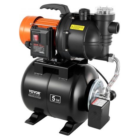Hauswasserwerk 735 W, 3785 L/h Jetpumpe mit 19 L Druckbehälter, 39 m Förderhöhe, inkl. Filter, Rückschlagventil & Kunststoffpumpenkopf, zur Automatischen Gartenbewässerung & Hauswasserversorgung (1/5)