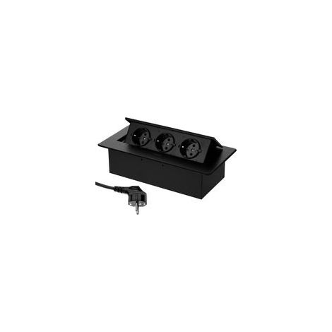 Enchufe empotrable de tres posiciones – aluminio fundido – 10 A – cable negro de 1,5 m – apto para instalación oculta en cocinas y oficinas. (1/5)