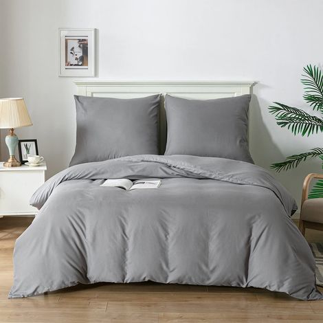 Housse de Couette Parure de lit Brossé 3Pièces Microfibre brossée Douce et taie d'oreiller Gris 240x220cm+2x80x80cm (1/5)