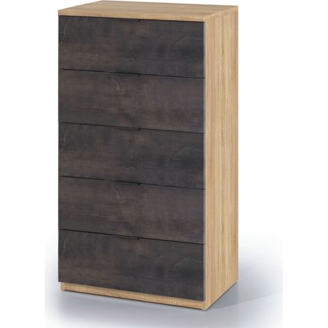 Chiffonnier 60x40x110 cm avec 5 tiroirs, oxyde chêne canadien – Rende