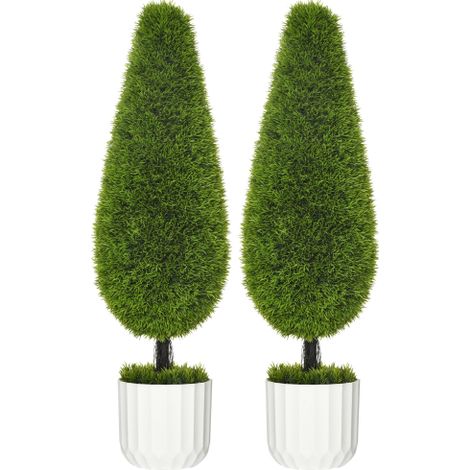 Cipresso artificiale – 2 pezzi da 90 cm, pianta per interni ed esterni realistica in vaso con muschio artificiale per decorazione moderna