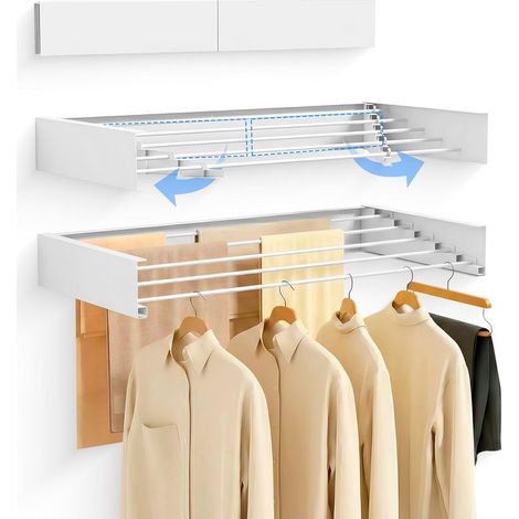 Étendoir Mural Pliable Rétractable 100 cm - Séchoir à Linge Mural pour Intérieur ou Extérieur - Design Compact Gain de Place avec Capacité de 30 kg (Blanc) (1/5)