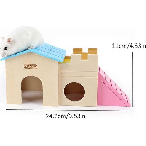 Maison en bois pour hamster, cachette colorée pour petits animaux, jouet à grimper, cage à mâcher - 2 (1/4)