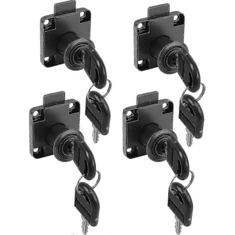 Verrou de meuble, lot de 4 verrous à came de 22 mm avec clés différentes, pour loquet de placard, serrure de boîte aux lettres ou tout autre meuble, noir.