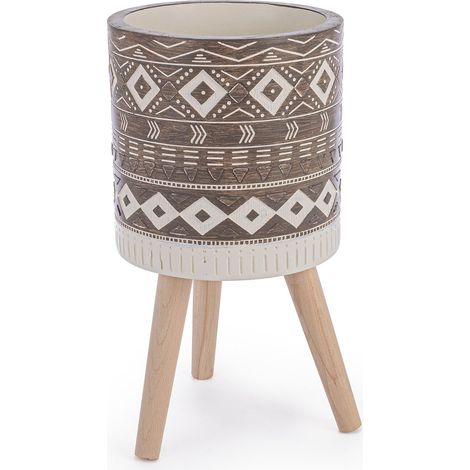 Keramikvasen "Etnico" mit geometrischem Motiv und Dreibein, H 31 cm (1/2)