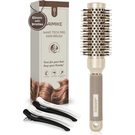 Round Brushing Brush with Boar Bristles, Improves Texture for Drying, Styling, Curling and Shine, 32 mm Canon (1/5)