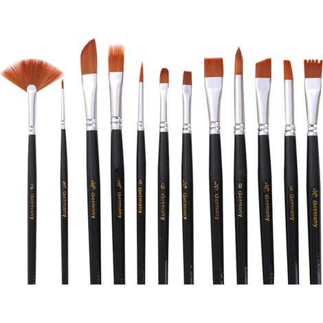12 Pinceaux Gouache en Nylon pour Cheveux, Lot de 12, Manche en Bois, Aquarelle, Peinture à l'Huile, Outils de Peinture (1/5)