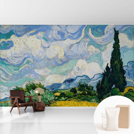 Papier peint intissé décoratif pour chambre et salon Design moderne à poser facilement - Colle incluse gratuite Nuages expressifs 416x254 cm (1/5)