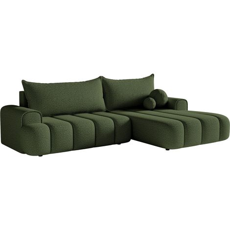 Selsey DANDELINO - Ecksofa mit Schlaffunktion, Stauraum und Bouclé-Bezug, khaki, rechts