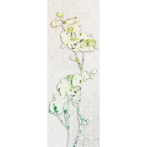 Papier peint panoramique floral blanc et vert | Tapisserie panoramique graphique originale | Papier peint panoramique idéal pour chambre - 280 x 100 cm (1 pièce) (1/2)