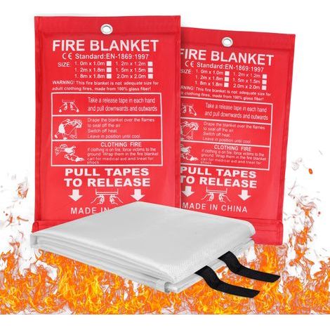 Couverture Anti Feu, Lot de 2 couvertures Anti-feu pour la Maison et la Cuisine, Couverture d'incendie de Secours de Fibre de Verre, Protection Ignifuge et Isolation Thermique-1m1m (1/5)