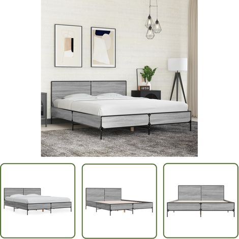 The Living Store Cadre de lit sans matelas sonoma gris 160x200 cm - Cadre De Lit - Lit Double - Lit Sommier - Bois D'ingénierie - Lit Design (1/5)
