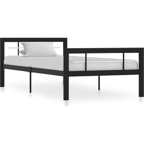 Estructura de cama sin colchón metal blanco y negro 90x200 cm (1/5)