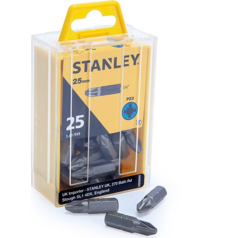 Stanley 1-68-949 PZ2 25mm Bit 1/4" Hex, Pack of 25