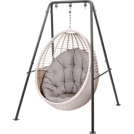 Support pour fauteuil suspendu – noir -134×118×178 cm, structure triangulaire, 3 crochets – Pour jardin, balcon, chambre (1/5)