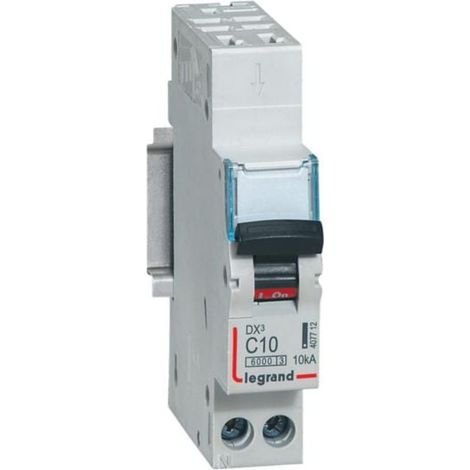 Disjoncteur DX³6000 10kA arrivée haute automatique et départ bas à vis U+N - 230V - 10A - courbe C - 1 module - LEGRAND